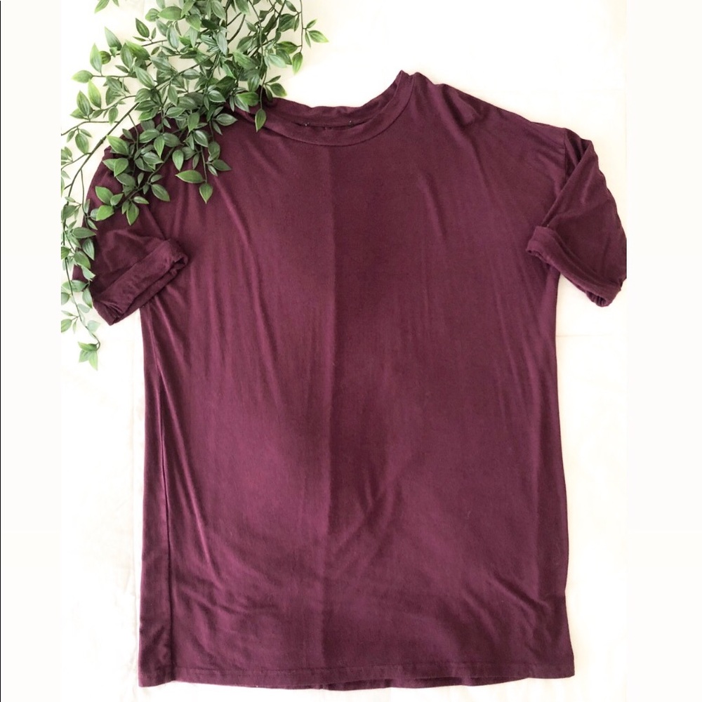 White Fox oversized plum tee with cuffed sleeves